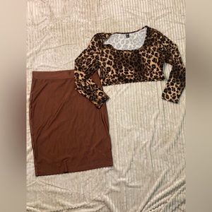 SXY Plus Leopard Print Crop Top & Pencil Skirt